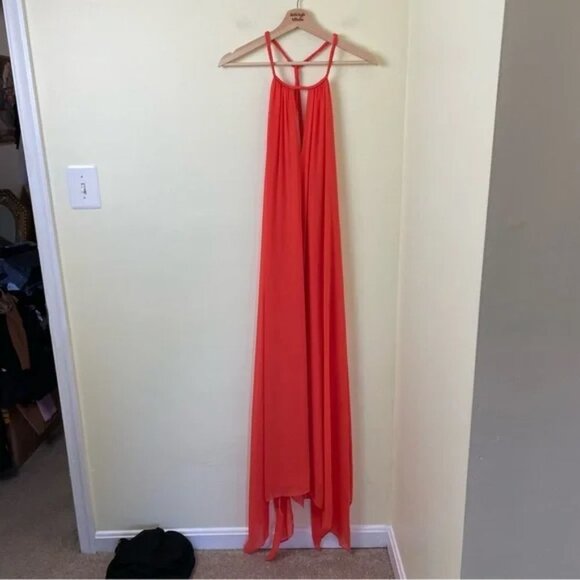 Alice + Olivia Jaelyn Orange Halter Dress w/ Braided Neckline SZ XS - Picture 3 of 9